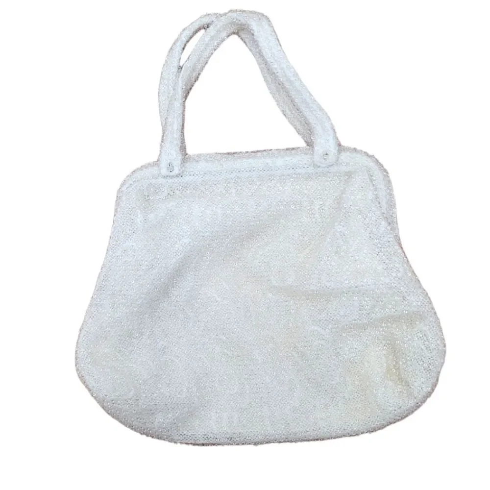 Corde Bead White Seed Bead Top Handle Purse